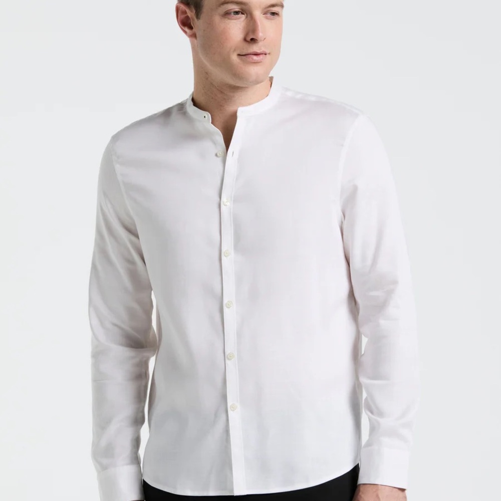 Men's White Murano Slim Fit Band Collar Shirt
